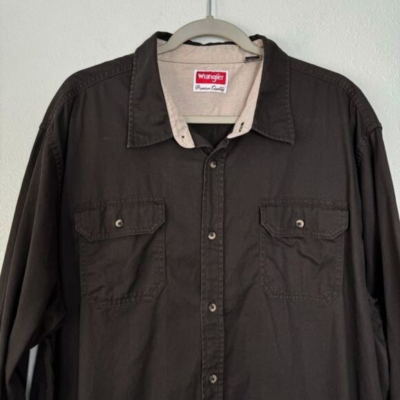 Wrangler brown button front long sleeve collared shirt 2XL - Picture 2 of 9